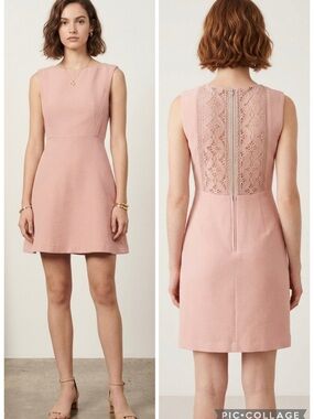 Sandro Paris Blush Pink Lace-back Fit & Flare Mini Dress Size 8